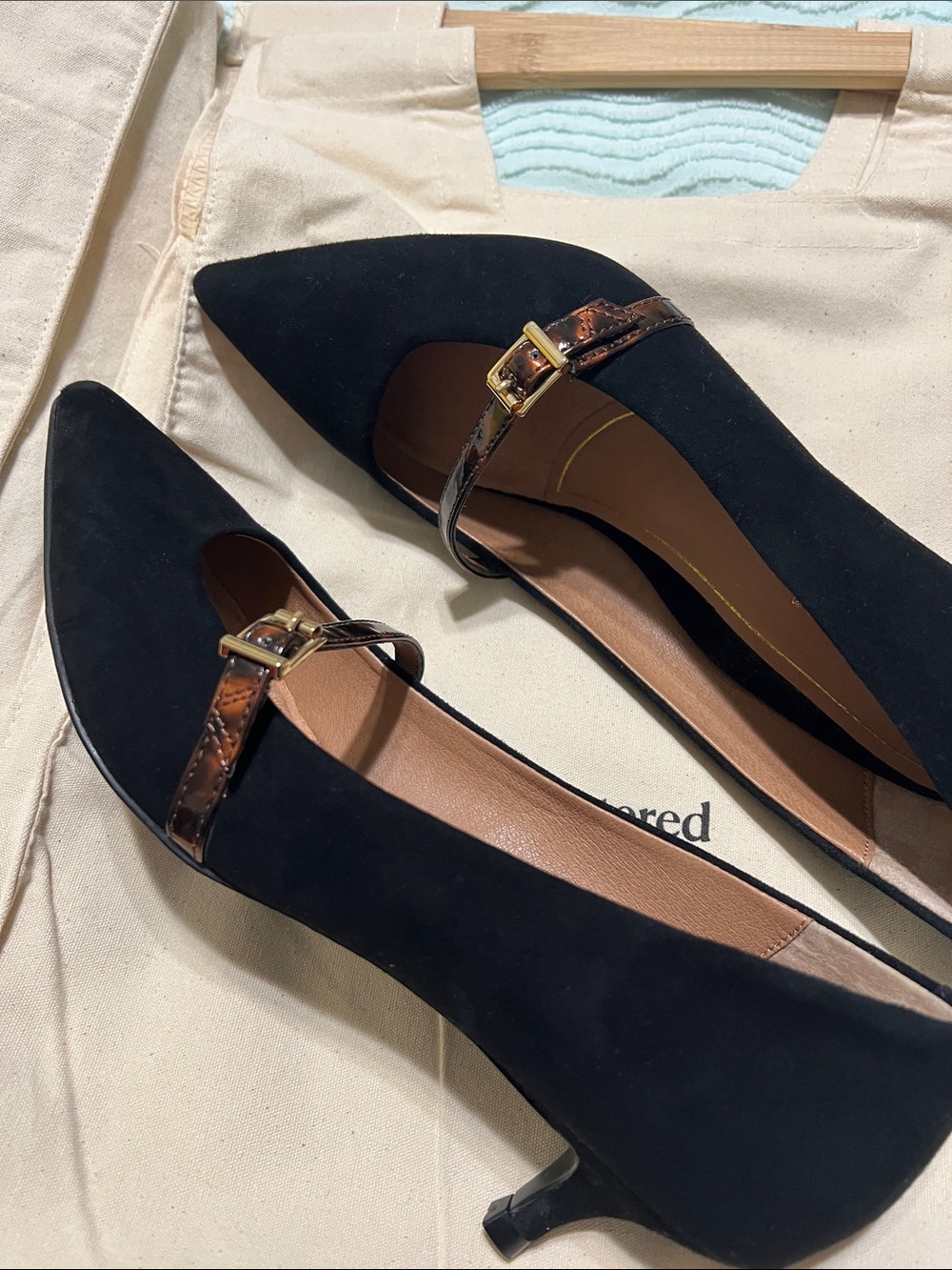 Vionic Black Pointed-Toe Mary Jane Pumps with Tortoiseshell Strap - Picture 6 of 6
